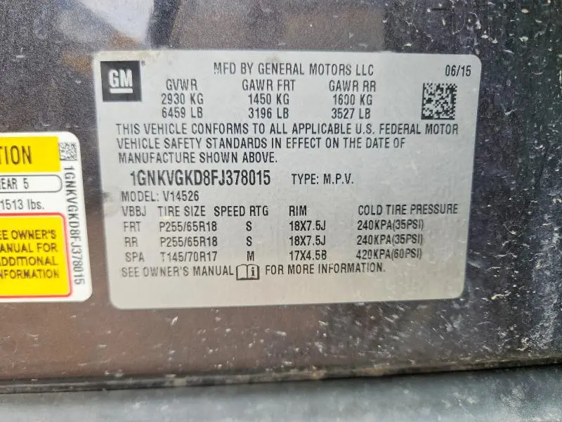 2015 CHEVROLET TRAVERSE LT  