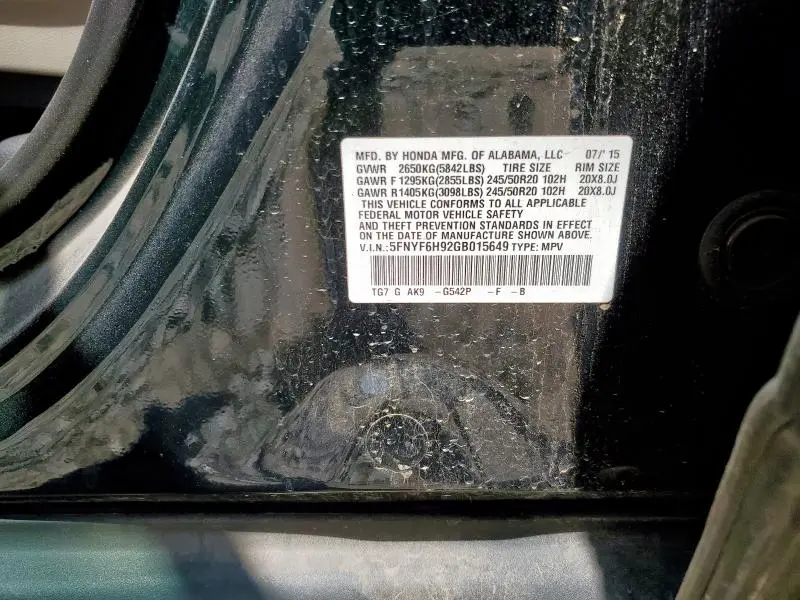 2016 HONDA PILOT TOURING  