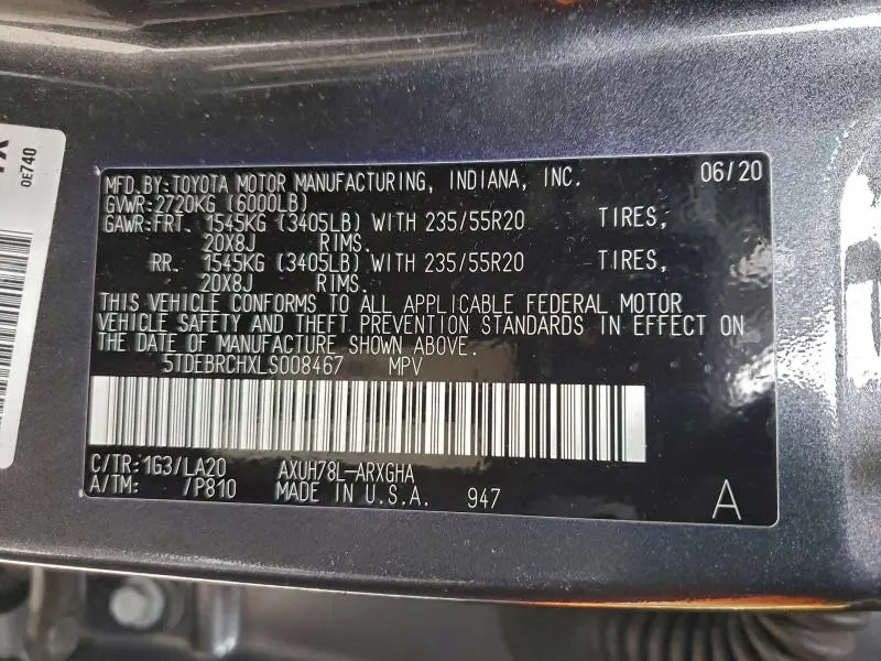 2020 TOYOTA HIGHLANDER HYBRID PLATINUM  