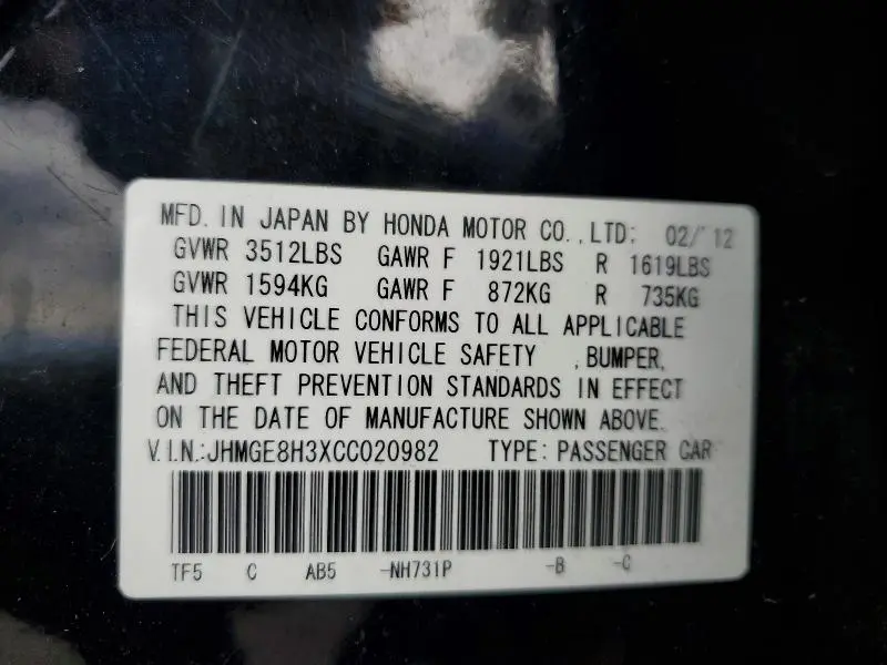 2012 HONDA FIT   