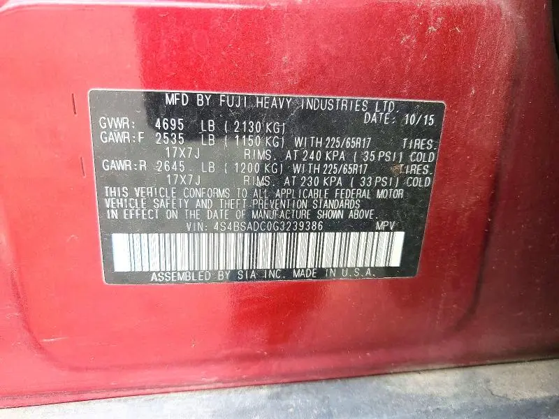 2016 SUBARU OUTBACK 2.5I PREMIUM  