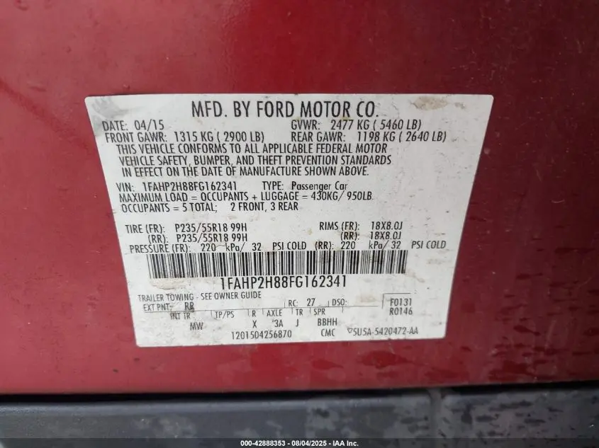 2015 FORD TAURUS SEL