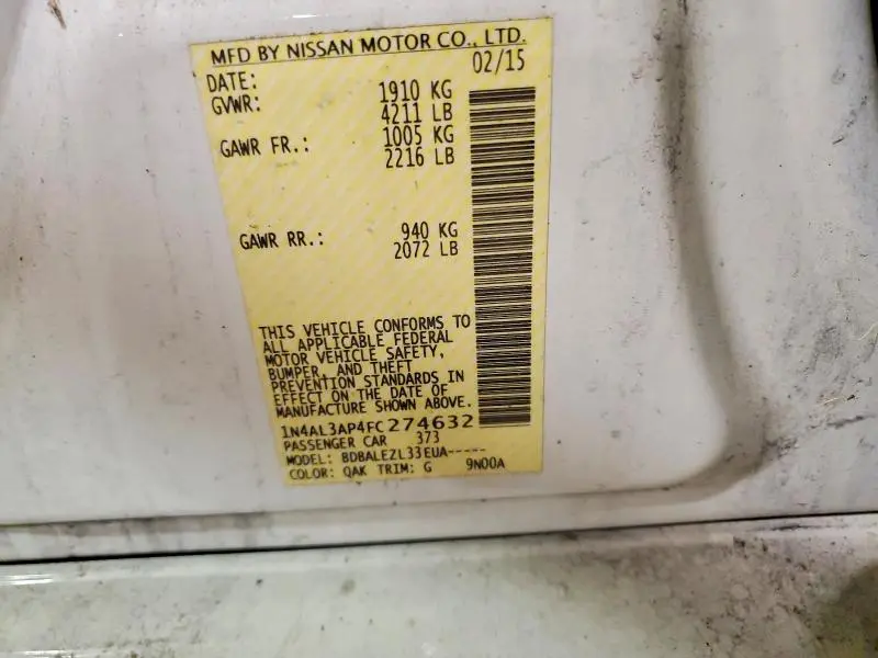 2015 NISSAN ALTIMA 2.5 S  