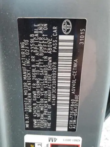 2011 TOYOTA CAMRY BASE  