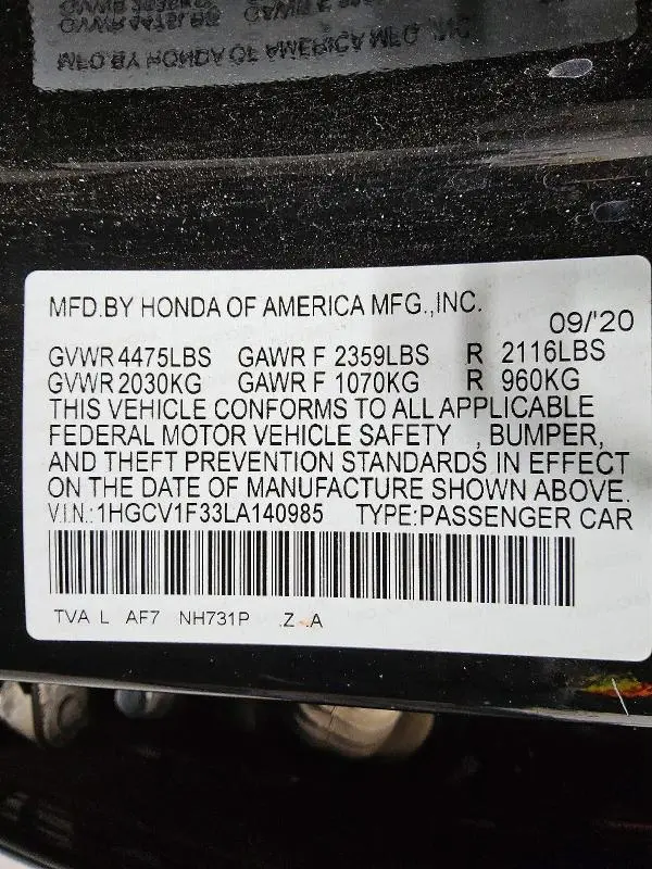 2020 HONDA ACCORD SPORT  