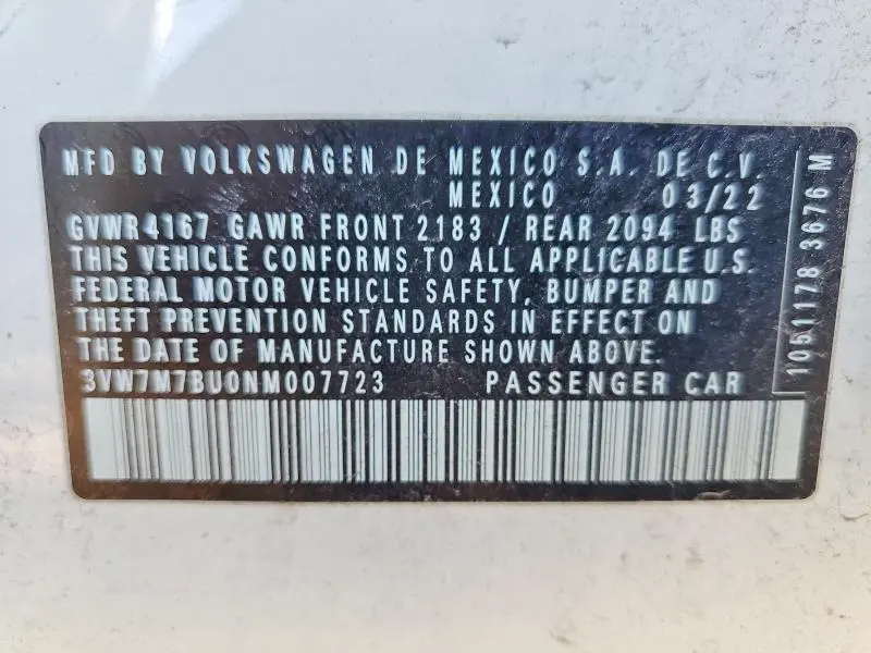 2022 VOLKSWAGEN JETTA   