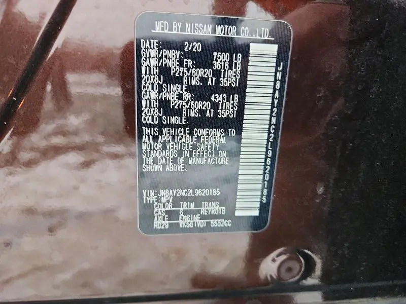 2020 NISSAN ARMADA SV  
