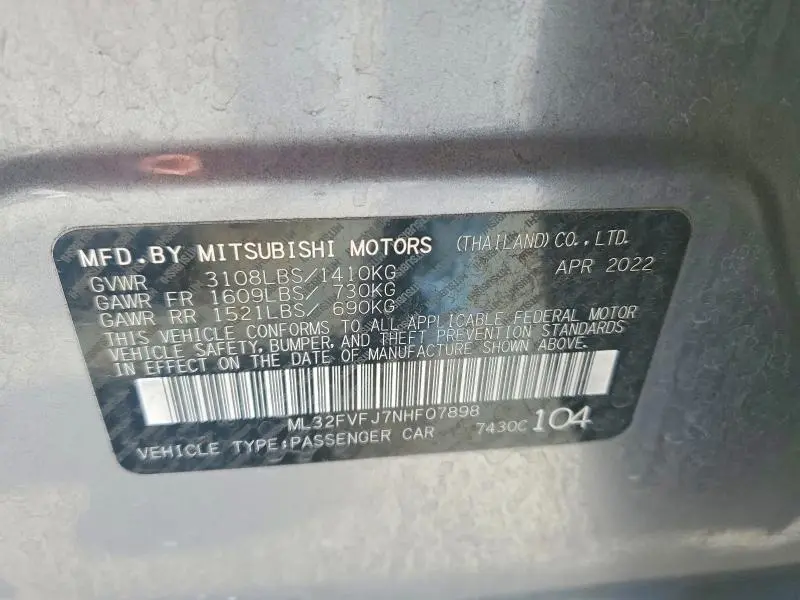 2022 MITSUBISHI MIRAGE G4 SE  