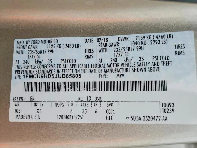 2018 FORD ESCAPE SEL  
