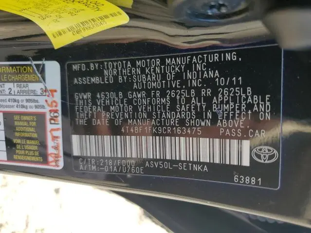 2012 TOYOTA CAMRY BASE  