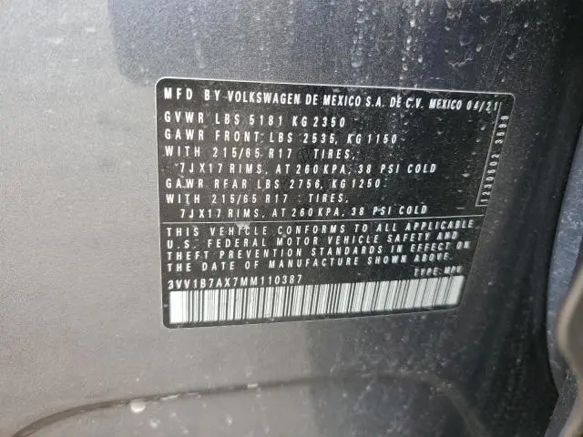 2021 VOLKSWAGEN TIGUAN S  
