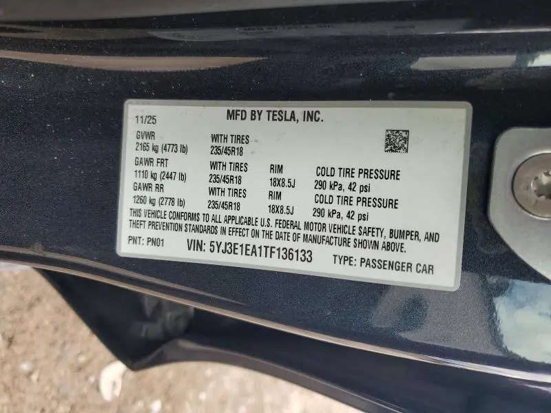2026 TESLA MODEL 3   