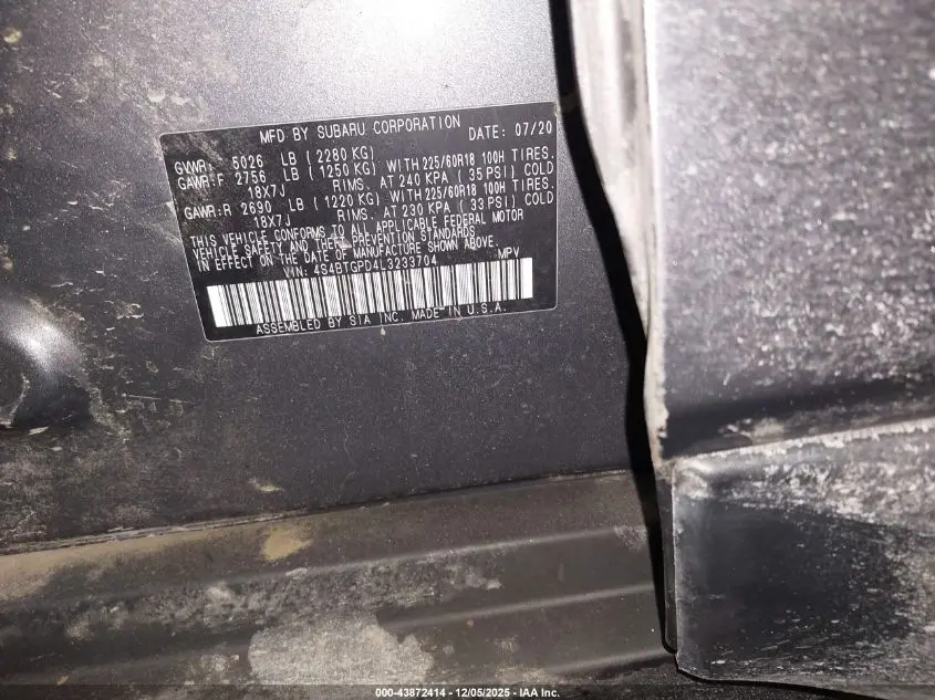 2020 SUBARU OUTBACK TOURING XT