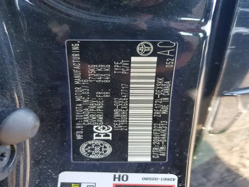 2016 TOYOTA COROLLA L  