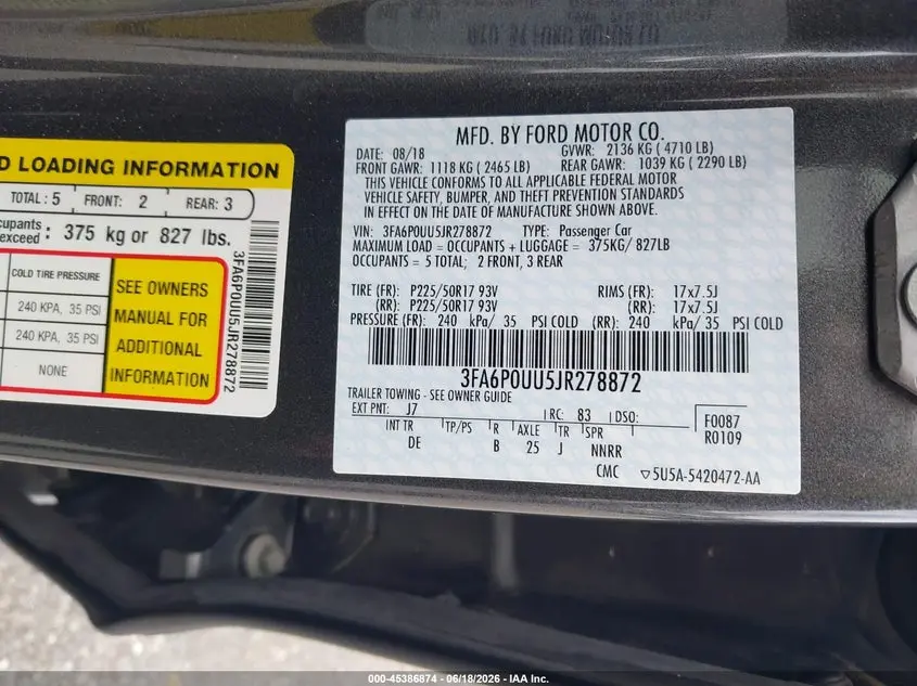 2018 FORD FUSION HYBRID S