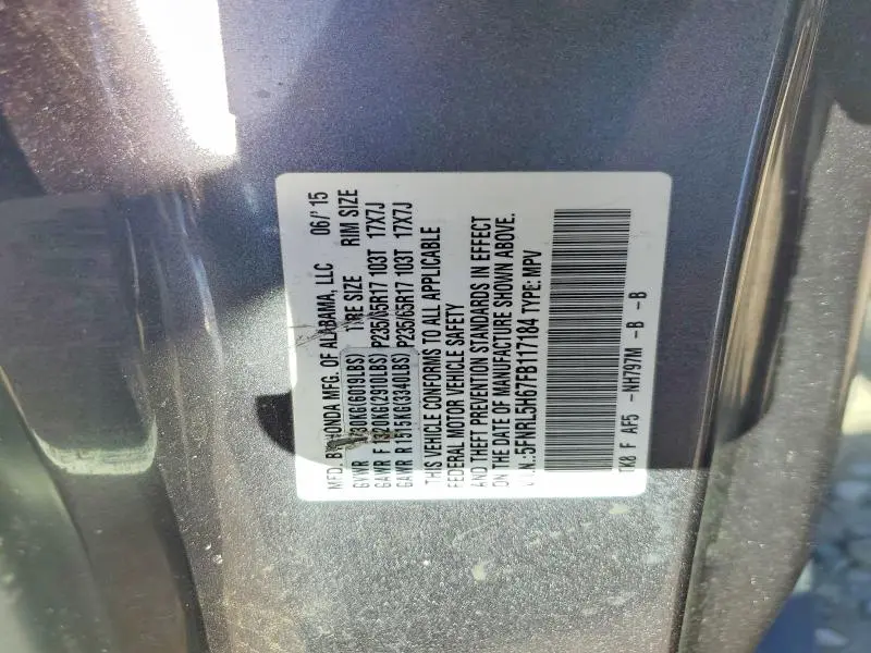 2015 HONDA ODYSSEY EXL  
