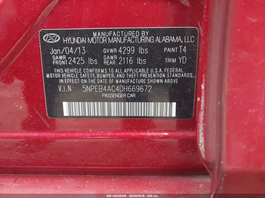 2013 HYUNDAI SONATA GLS