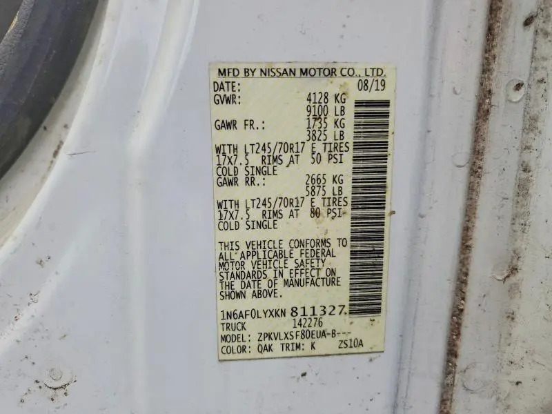2019 NISSAN NV 2500 CARGO- PRI FLEET- CK ENG LT ON