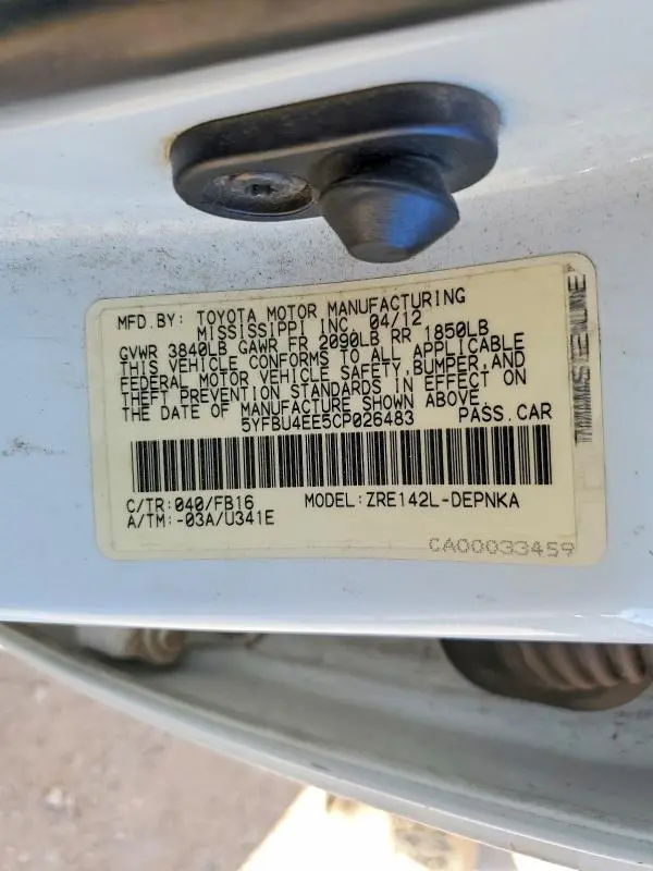 2012 TOYOTA COROLLA LE  