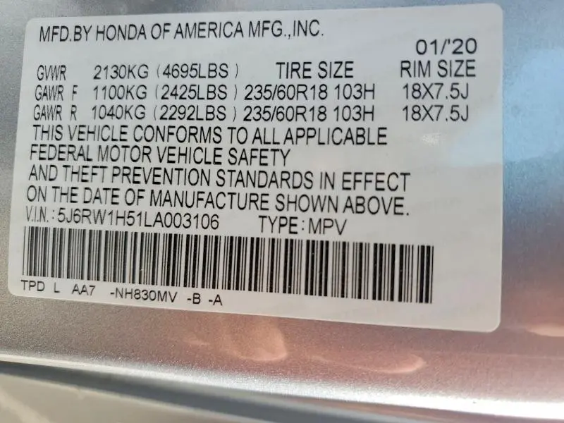 2020 HONDA CR-V EX  