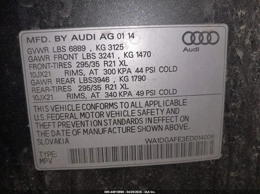 2014 AUDI Q7 3.0T S LINE PRESTIGE