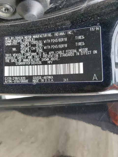 2015 TOYOTA HIGHLANDER XLE  