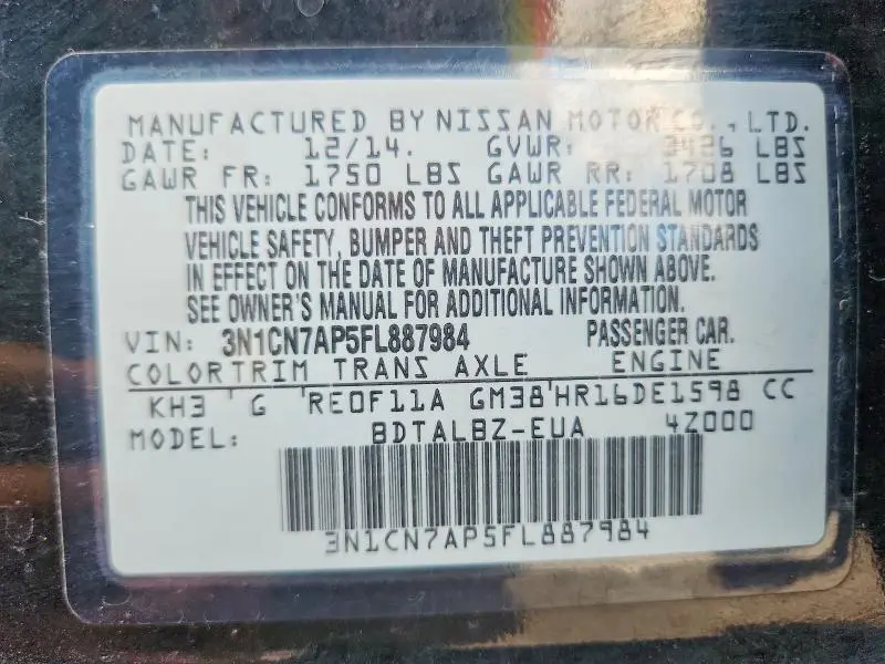 2015 NISSAN VERSA 1.6 SV  