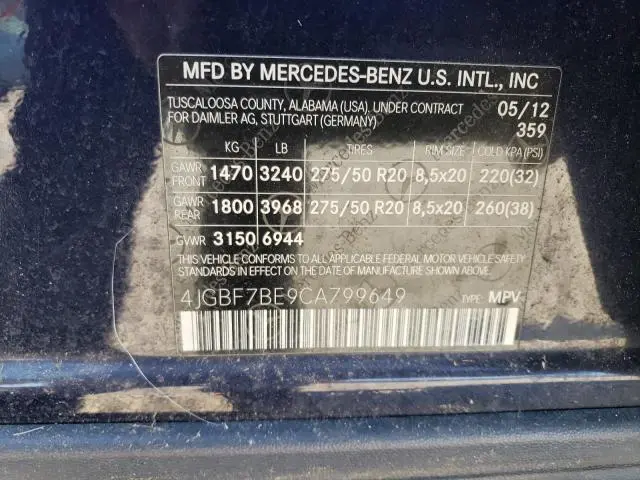 2012 MERCEDES-BENZ GL 450 4MATIC  