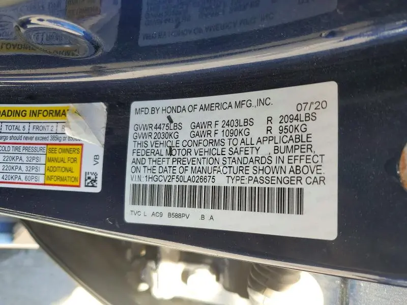 2020 HONDA ACCORD EXL  