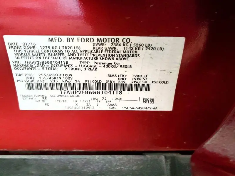 2016 FORD TAURUS LIMITED  