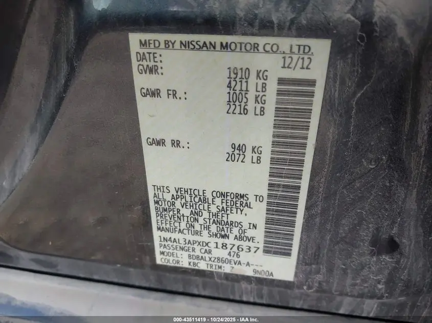 2013 NISSAN ALTIMA 2.5 SL