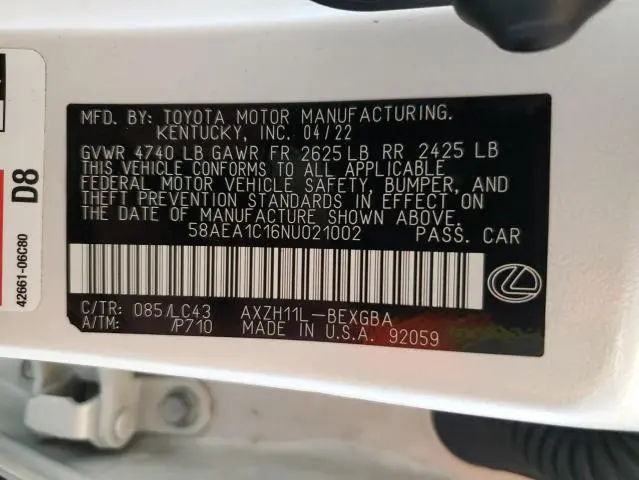 2022 LEXUS ES 300H BASE  