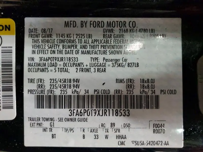 2018 FORD FUSION SE  