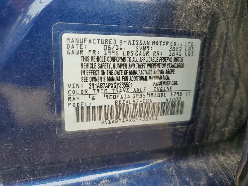 2016 NISSAN SENTRA S  