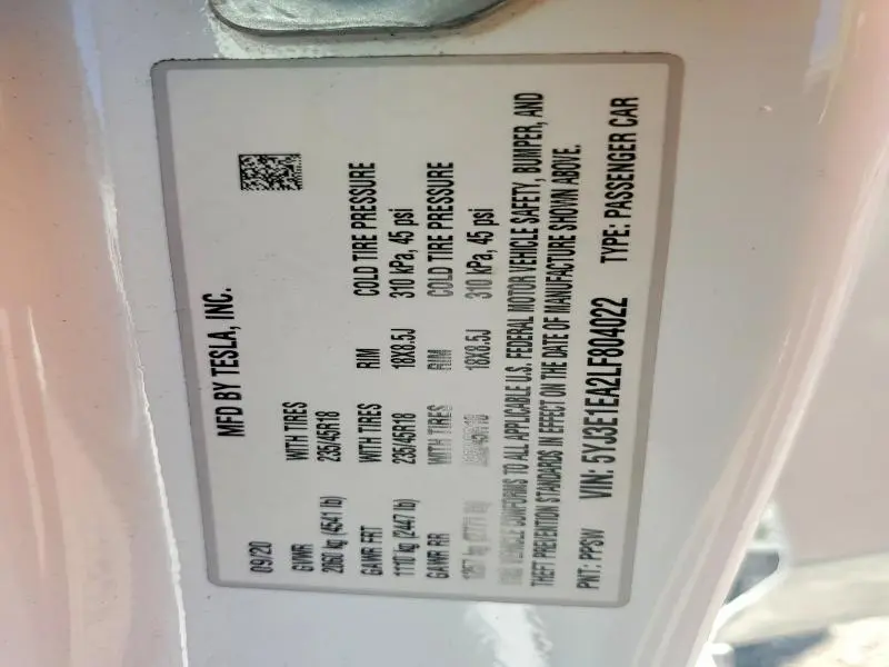 2020 TESLA MODEL 3   