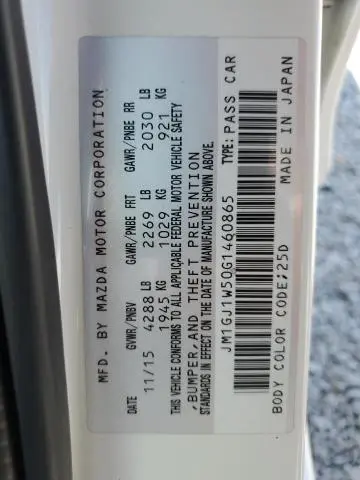 2016 MAZDA 6 GRAND TOURING  