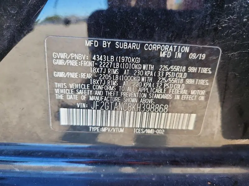 2019 SUBARU CROSSTREK LIMITED  