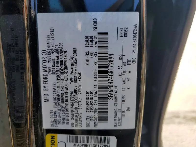 2016 FORD FUSION SE  