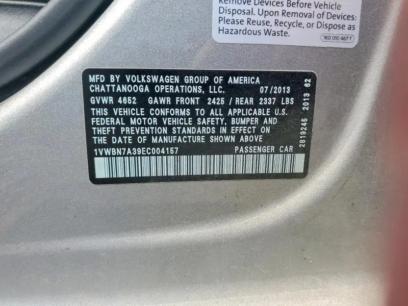 2014 VOLKSWAGEN PASSAT SE  