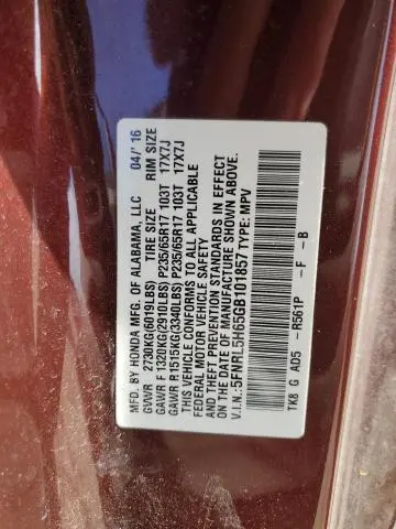 2016 HONDA ODYSSEY EXL  