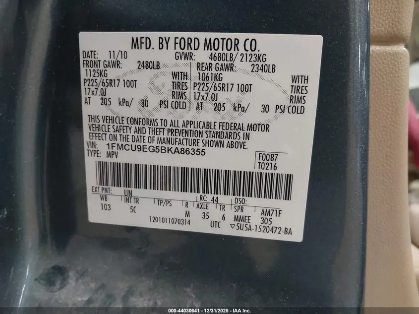 2011 FORD ESCAPE LIMITED