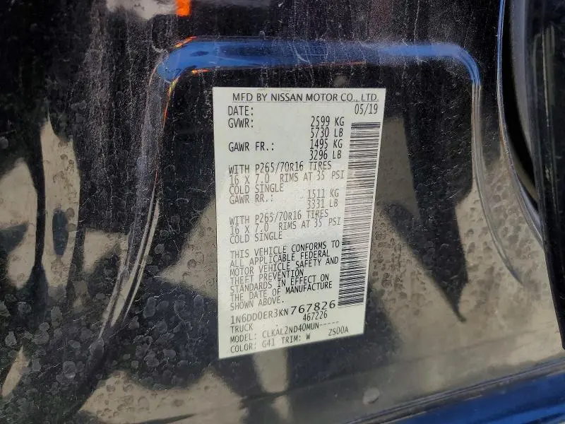 2019 NISSAN FRONTIER SV  