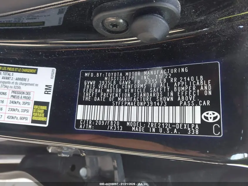 2022 TOYOTA COROLLA LE