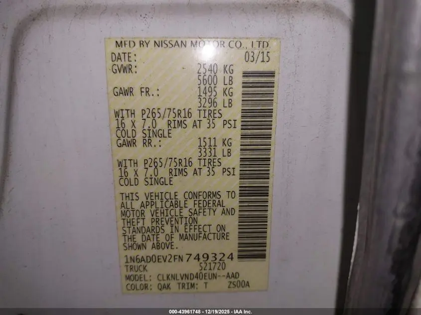 2015 NISSAN FRONTIER PRO-4X