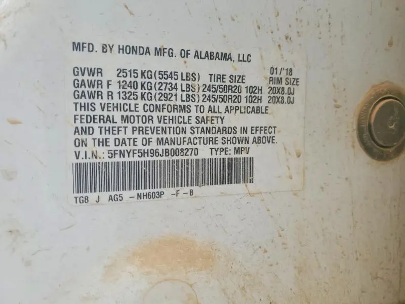 2018 HONDA PILOT TOURING  