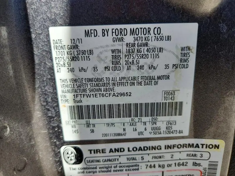 2012 FORD F150 SUPERCREW  