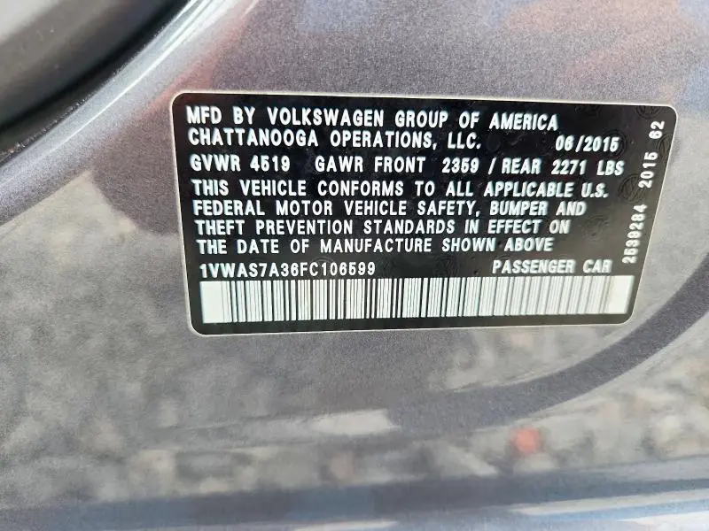 2015 VOLKSWAGEN PASSAT S  
