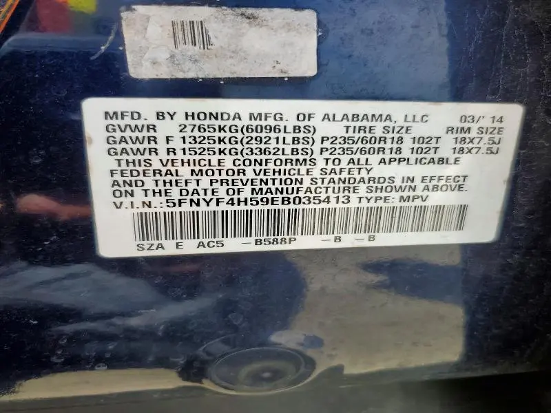2014 HONDA PILOT EXL  