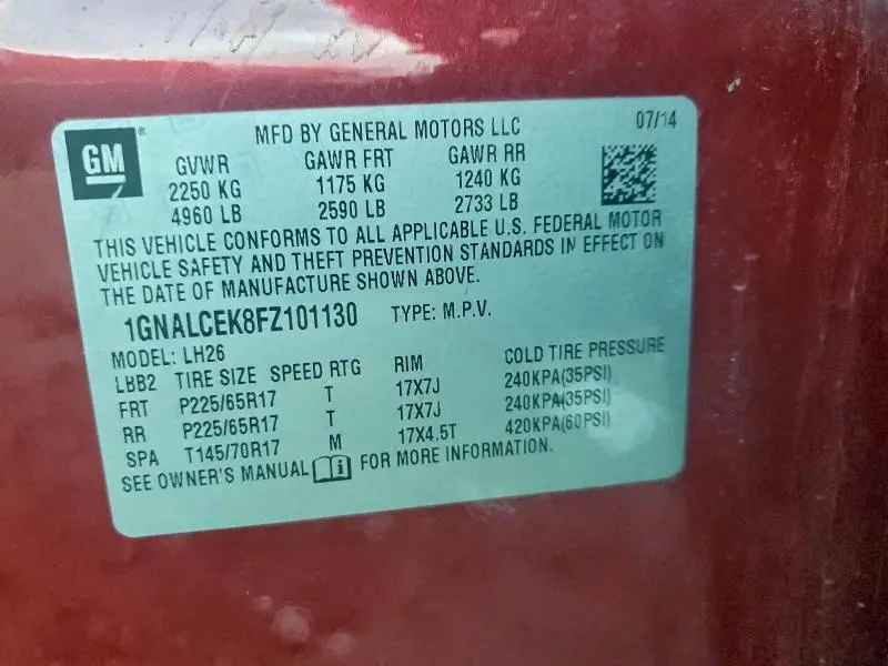 2015 CHEVROLET EQUINOX LT  