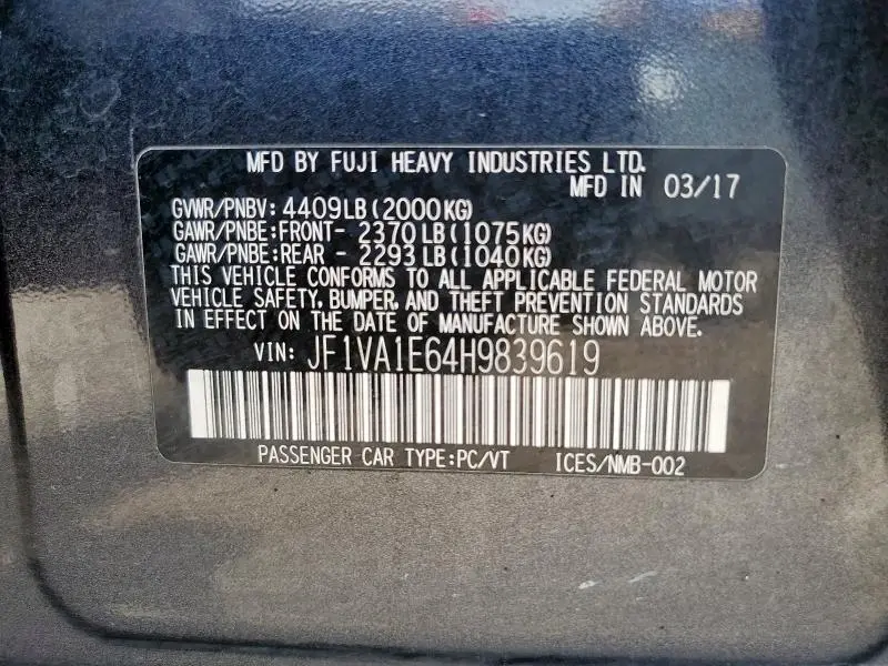 2017 SUBARU WRX PREMIUM  